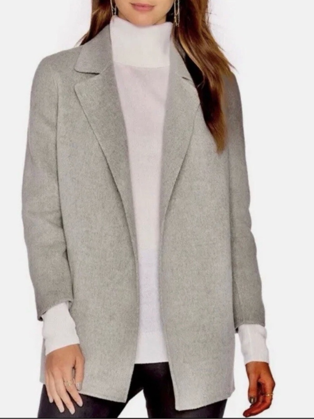 Joie Herringbone Open Front Blazer Jacket Taupe Grey Size 2 Pockets